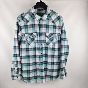 Helix Men Button Down L/S Athletic Fit Western Snap Blue Black White Shirt XXL